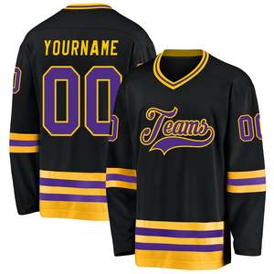 Men's Black Ice Hockey Jersey Custom Team Uniform V-Neck Long Sleeve Sublimated Polyester Private <b>Label</b> Sportswear Supplier - Product Image 1
