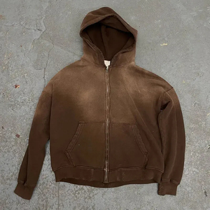 Sweat à capuche Streetwear personnalisé de haute qualité, polaire vierge, sweat à capuche vintage zippé à double couche, délavé à l'acide et délavé au soleil avec poches en détresse - Product Image 2