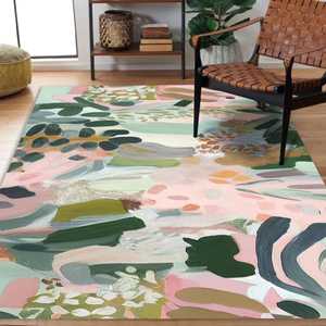 Abstract Botanical <b>Rug</b>, Soft <b>Pastel</b> Leaf Pattern Carpet,Nonwoven Soft <b>Rug</b> - Product Image 4