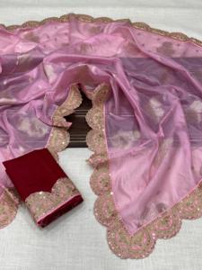 ชุดเดรสส่าหรีผ้าโปร่งบางเนื้อนุ่มงานปักเลื่อมจากอินเดีย - Product Image 4