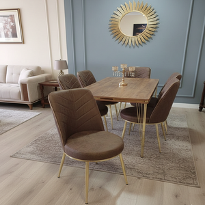 Table à manger avec pieds en métal, 6 chaises, plateau en verre trempé durable, construction en aggloméré extensible, design moderne pour la maison et les restaurants - Product Image 4