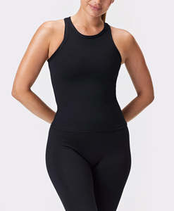 Col haut côtelé Slim Fit femmes débardeur léger quatre voies Stretch confortable Yoga Gym tenue décontracté - Product Image 4