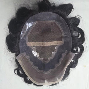 Peluca de Cabello Humano con Frente de Encaje para Hombres, con Ondas Naturales y Estilos Rizados, Parches de Cabello Indio Suave - Product Image 1