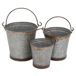 Vase de sol grand décor à la maison Vase seau en métal galvanisé/Pot de plante d'intérieur pots de fleurs blancs - Product Image 1