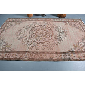 Tapis turc vintage 5.8x9.3ft Beige marron tissage plat laine Patchwork motif pour décor de salon ou couloir support en Latex - Product Image 3