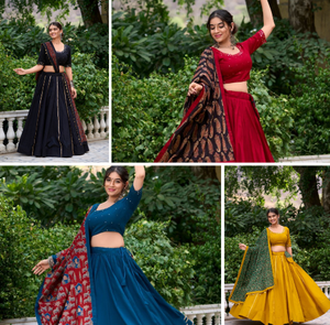 Navratri Special Collation Couleur noire Lehenga Choli en plaine avec Gota Patti travaille sur un tissu en pur coton pour les femmes indiennes - Product Image 6