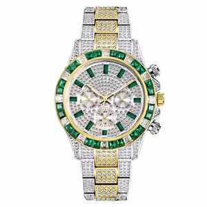 Reloj de Hombre de Plata con Diamantes Completos, Tres Ojos, Seis Agujas, Brazalete Hip Hop, Reloj de Pulsera Luminoso, Movimiento Mecánico de Cristal, Tourbillon - Product Image 1