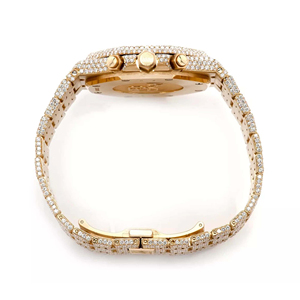 Montre à quartz en acier inoxydable Moissanite, entièrement sertie de diamants, pour homme - Product Image 4