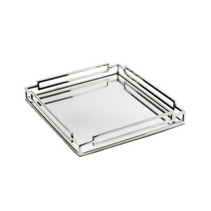 Plateau miroir carré de qualité supérieure en acier inoxydable argenté, plateau de rangement décoratif avec poignées, plateau de table moderne en miroir pour la maison - Product Image 1