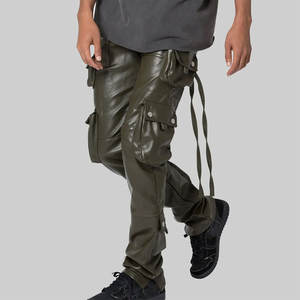 Pantalones Cargo de cuero para hombre duraderos con ajuste clásico para ropa informal y de calle Pantalones Cargo de cuero para hombre con estilo - Product Image 3