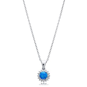 Round Cut Blue <b>Opal</b> Stone CZ Design Wholesale Turkish Handmade 925 Sterling Silver Jewelry Charm <b>Necklace</b> for Women - Product Image 1