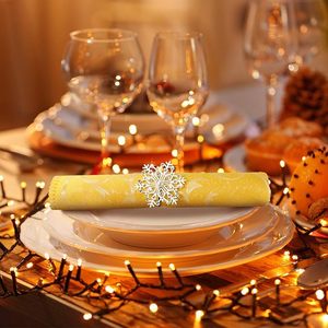 แหวนกระดาษเช็ดปากประดับพลอยเทียมสีเงินเกล็ดหิมะสำหรับงานแต่งงานและงานปาร์ตี้ - Product Image 2