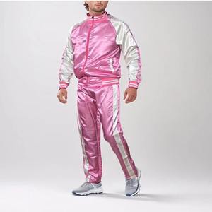 Chándal de mujer de satén de nailon 2025 con logotipo impreso DTF personalizado, chándal de invierno de bloque de Color sólido de 2 tonos para hombre, novedad de 100% - Product Image 3