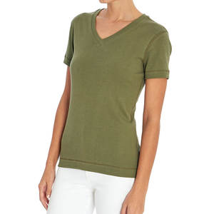 Camisetas personalizadas con cuello en V para mujer, camisetas de manga corta de poliéster transpirable, tela de pana ecológica, diseño de patrón 3D - Product Image 1