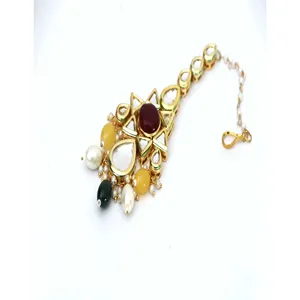 Ensemble de bijoux fins plaqué or 18 carats, collier choker en cristal et Kundan Polki avec zircon, perle et diamant, pour cadeau - Product Image 5