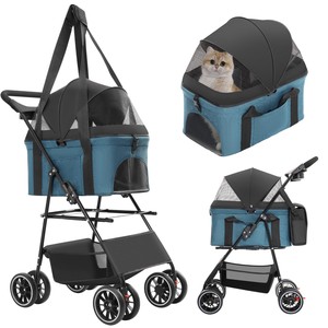 Poussette pour animaux de compagnie durable à quatre roues TH-PPS-371 avec auvent réglable grande cabine et roues roulantes lisses - Product Image 1