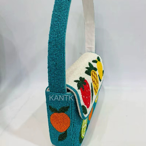 Bolso de hombro multifruta con cuentas, bolso con cuentas de cítricos, monedero de verano tropical, bolso de limón hecho a mano, bolso de mano con cuentas artesanales, lujo - Product Image 1