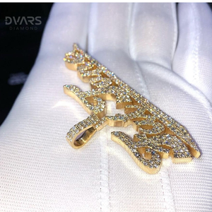 Pendentif personnalisé avec nom et initiale sertie de moissanite VVS taille brillant rond, en argent sterling 925, bijoux de luxe pour rappeurs et hip-hop - Product Image 2