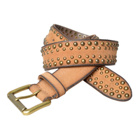 Ceinture en cuir de buffle perforée à la main personnalisable, design clouté unique, boucle à ardillon western haut de gamme en laiton massif, logo personnalisé