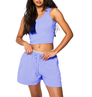 Ensemble 2 pièces de sport personnalisé pour femme en coton : T-shirt court et short de cycliste décontracté pour l'été, avec bandeau, couleur unie, écologique