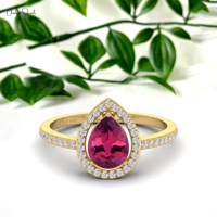 Meilleures ventes Nouveau produit 8x6mm Tourmaline rose taille poire Diamant Halo Anneau 14k Fine Gold Wholesale Designer Jewelry Livraison gratuite