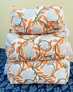 Étuis de maquillage faits à la main en coton imperméable blanc orange vintage écologique et durable fermeture à glissière-petites tailles moyennes grandes pour - Product Image 1