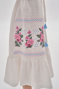 Robe longue brodée à manches courtes pour femmes 100% coton ivoire lin taille naturelle lavable décontracté - Product Image 3