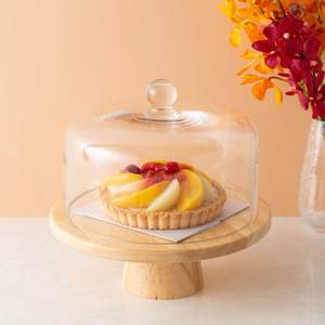 Support à gâteau élégant en bois avec dôme en verre, conçu pour la présentation de desserts en cuisine, le service, la décoration et les événements - Product Image 4