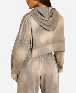 Ensemble décontracté Streetwear Training, sweat à capuche ample et pantalon de survêtement à jambes larges pour femmes, sweats à capuche courts pour femmes - Product Image 3