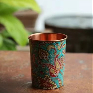 Verre en cuivre imprimé de designer avec des motifs multicolores fabriqués à la main pour la décoration intérieure et les solutions de cadeaux au moins cher {rice - Product Image 2