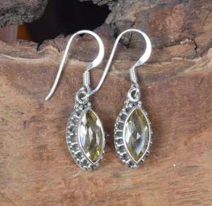 Yellow <b>Citrine</b> 925 Sterling Silver Hook <b>Earrings</b> Faceted Gemstone Handmade Jewelry Gift for Her or Wife - Product Image 2