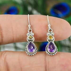 Pendientes de plata de ley sólida 925 con piedras preciosas de amatista, los mejores pendientes de diseñador para mujeres y niñas, Pendientes colgantes, joyería de plata - Product Image 2