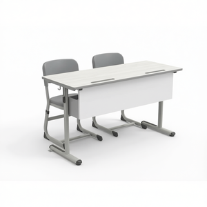 Top Quality Double Student <b>Desk</b> Chair Set Werzalit Top Metal Frame for School Export - Product Image 2