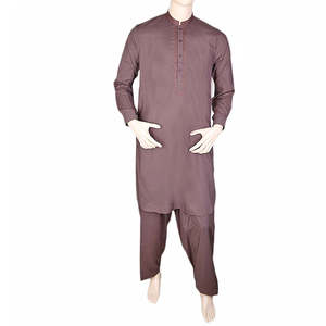 Shalwar Kameez Bordado con Cuello de Banda para Hombre - Color Café - Product Image 4
