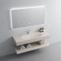 Lavabo mural en pierre artificielle Corian moderne avec égouttoir et miroir, étagère de salle de bain