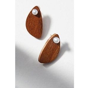Pendientes con detalle de gancho para mujer, accesorios de moda bohemios ecológicos, pendientes rústicos de madera marrón con ganchos dorados - Product Image 6