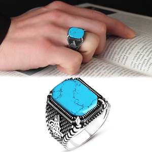 Anillo Azuris Turco de Plata de Ley 925 para Hombre, Estilo Otomano, Piedra Natural Negra VALKH1371 - Product Image 2