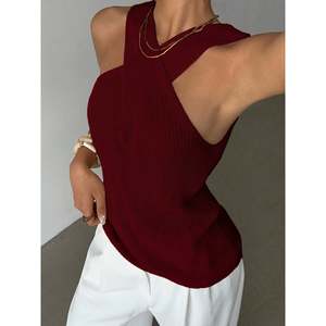 Women's Casual Print <b>Wrap</b> Halter Knit Top Short Length for Spring & Summer - Product Image 2