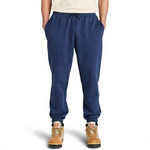 Pantalon de survêtement en coton bleu marine pour homme, taille élastique avec cordon de serrage, bas de pantalon à revers, décontracté, avec poches latérales, pour l'automne - Product Image 1