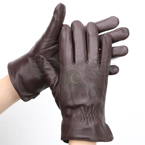 Guantes de cuero negro para conducir al aire libre, guantes de conducción de cuero para invierno - Product Image 3