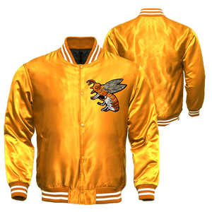 Chaqueta de invierno de bombardero de satén hecha a medida al por mayor para hombre, ropa de calle de calidad superior, logotipo ligero con cuello levantado en la parte delantera - Product Image 1