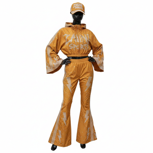 ชุดเสื้อกันลมผู้หญิง คุณภาพสูง น้ำหนักเบา ผ้าซาตินโพลีเอสเตอร์ แต่งสีทองด้านข้าง รับสกรีนโลโก้ ชุดเสื้อกันลมไซส์ใหญ่ - Product Image 1