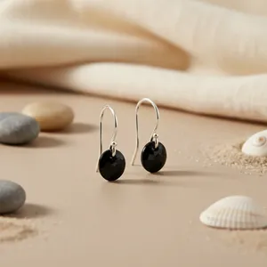 Boucles d'oreilles pendantes classiques en onyx noir Art Palace pour femmes, bijoux en argent 925 avec finition plaquée noir, forme géométrique, tendance - Product Image 3