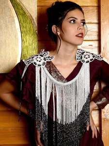 Cape perlée élégante robe de soirée paillettes décoration perle Accents touche luxueuse pour tenues formelles élégantes tissu en mousseline de soie - Product Image 3