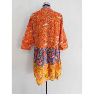 Vestido de algodón naranja de diseñador para mujer, retazos - Product Image 4