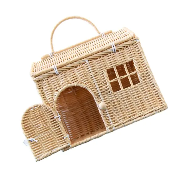 Sản xuất đẹp DIY Roof mây nhà Shaped giỏ wicker nhỏ Dollhouse quà tặng cho cô gái búp bê tàu sân bay sản xuất tại Việt Nam