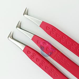 Pince à épiler à 90 degrés avec logo personnalisé de haute qualité Extension de cils en acier inoxydable durable rouge Pince à épiler à pointe en fibre - Product Image 4