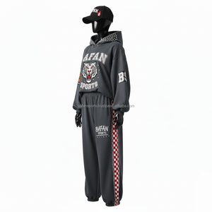 Chándal de gran tamaño para mujer, tela de lana pesada GSM, Color gris, logotipo personalizado bordado, ropa de calle, conjunto deportivo, chándales de talla grande - Product Image 4