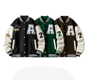 Chaqueta universitaria de lona de moda de alta calidad marca personalizada béisbol Collage bordado parche soporte Lino Shell al por mayor barato - Product Image 1