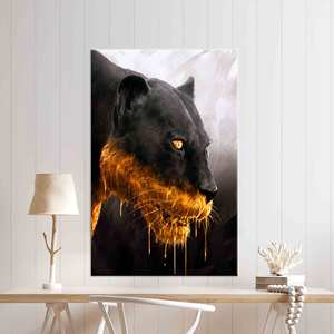 Maravilloso Cuadro de Pantera Negra en Lienzo: Efecto Goteo de Oro, Impresión Decorativa Moderna para el Hogar, Lienzo Enrollado - Product Image 1